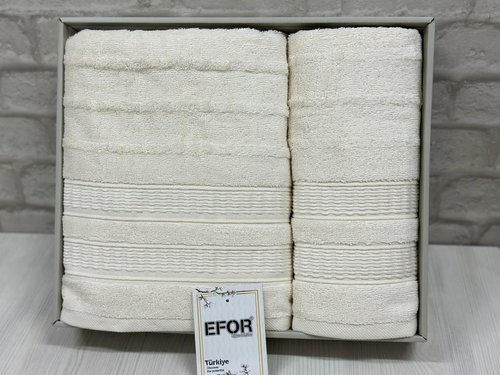 Подарочный набор полотенец для ванной 50х90, 70х140 Efor FILIZ хлопковая махра кремовый, фото, фотография