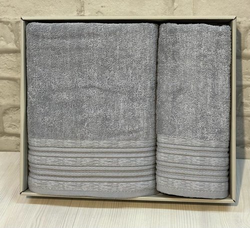 Подарочный набор полотенец для ванной 50х90, 70х140 Efor FITILLI хлопковая махра серый, фото, фотография