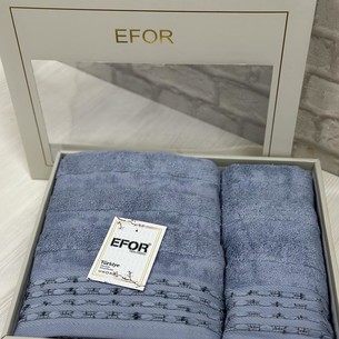 Подарочный набор полотенец для ванной 50х90, 70х140 Efor FITILLI хлопковая махра сине-серый