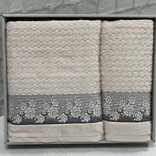 Подарочный набор полотенец для ванной 50х90, 70х140 Efor ROZALINA хлопковая махра персиковый