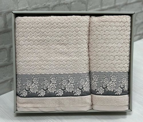 Подарочный набор полотенец для ванной 50х90, 70х140 Efor ROZALINA хлопковая махра персиковый, фото, фотография