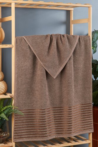 Полотенце для ванной DO&CO CLASS хлопковая махра коричневый 70х140, фото, фотография