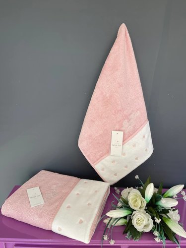 Полотенце для ванной Maison Dor LAVOINE HEARTS хлопковая махра грязно-розовый 50х100, фото, фотография