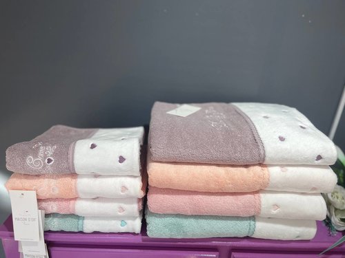 Полотенце для ванной Maison Dor LAVOINE HEARTS хлопковая махра грязно-розовый 85х150, фото, фотография