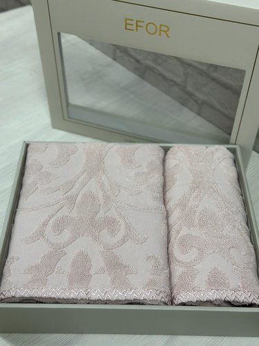 Подарочный набор полотенец для ванной 50х90, 70х140 Efor ANNA хлопковая махра сухая роза, фото, фотография