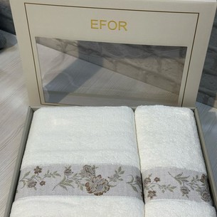 Подарочный набор полотенец для ванной 50х90, 70х140 Efor ЦВЕТЫ НА ВЕТКЕ хлопковая махра кремовый
