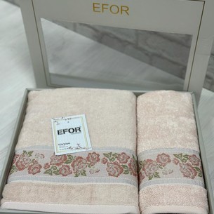 Подарочный набор полотенец для ванной 50х90, 70х140 Efor ЦВЕТЫ НА ВЕТКЕ хлопковая махра сухая роза