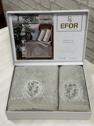 Подарочный набор полотенец для ванной 50х90, 70х140 Efor CICEK ARISI хлопковая махра зелёный, фото, фотография