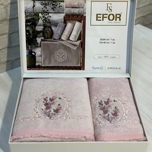 Подарочный набор полотенец для ванной 50х90, 70х140 Efor CICEK ARISI хлопковая махра сухая роза