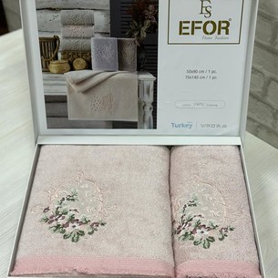 Подарочный набор полотенец для ванной 50х90, 70х140 Efor CICEK SEPETI хлопковая махра сухая роза