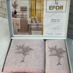 Подарочный набор полотенец для ванной 50х90, 70х140 Efor HAYAT AGACI хлопковая махра сухая роза