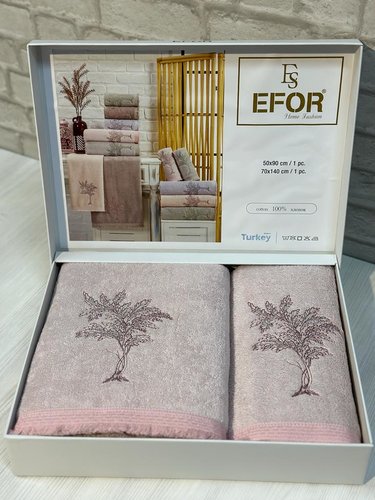 Подарочный набор полотенец для ванной 50х90, 70х140 Efor HAYAT AGACI хлопковая махра сухая роза, фото, фотография