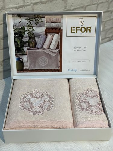 Подарочный набор полотенец для ванной 50х90, 70х140 Efor KANAVICE хлопковая махра персиковый, фото, фотография