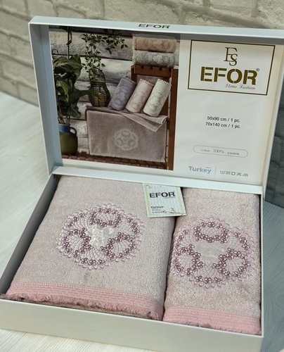 Подарочный набор полотенец для ванной 50х90, 70х140 Efor KANAVICE хлопковая махра сухая роза, фото, фотография