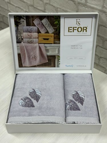 Подарочный набор полотенец для ванной 50х90, 70х140 Efor LEAF TIME хлопковая махра сиреневый, фото, фотография