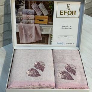 Подарочный набор полотенец для ванной 50х90, 70х140 Efor LEAF TIME хлопковая махра сухая роза