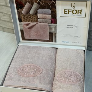 Подарочный набор полотенец для ванной 50х90, 70х140 Efor MOTIF GUPUR хлопковая махра сухая роза