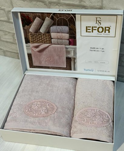 Подарочный набор полотенец для ванной 50х90, 70х140 Efor MOTIF GUPUR хлопковая махра сухая роза, фото, фотография