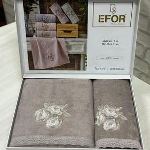 Подарочный набор полотенец для ванной 50х90, 70х140 Efor ROSE хлопковая махра кофейный
