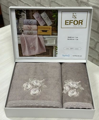 Подарочный набор полотенец для ванной 50х90, 70х140 Efor ROSE хлопковая махра кофейный, фото, фотография