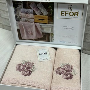 Подарочный набор полотенец для ванной 50х90, 70х140 Efor ROSE хлопковая махра персиковый
