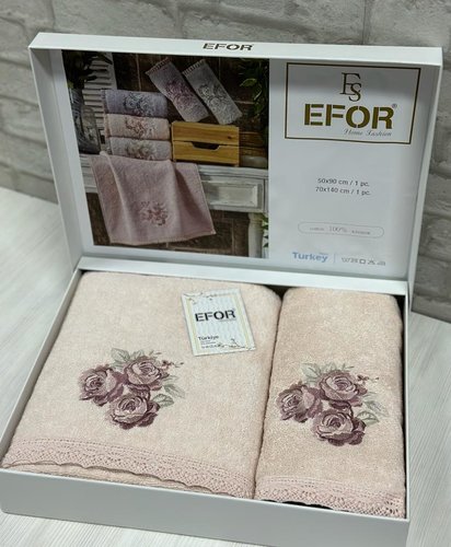 Подарочный набор полотенец для ванной 50х90, 70х140 Efor ROSE хлопковая махра персиковый, фото, фотография