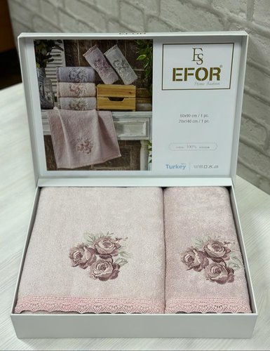 Подарочный набор полотенец для ванной 50х90, 70х140 Efor ROSE хлопковая махра сухая роза, фото, фотография