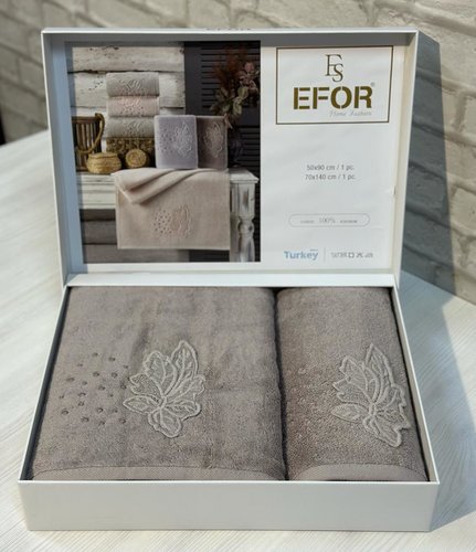 Подарочный набор полотенец для ванной 50х90, 70х140 Efor CINAR SOFT хлопковая махра кофейный, фото, фотография