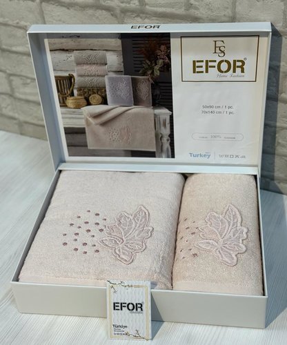 Подарочный набор полотенец для ванной 50х90, 70х140 Efor CINAR SOFT хлопковая махра персиковый, фото, фотография
