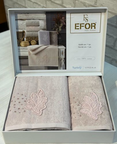 Подарочный набор полотенец для ванной 50х90, 70х140 Efor CINAR SOFT хлопковая махра сухая роза, фото, фотография