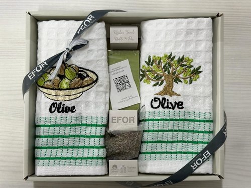 Подарочный набор с полотенцами 50х70(2) Efor хлопковая вафля зелёный, фото, фотография