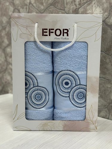 Подарочный набор полотенец для ванной 50х90, 70х140 Efor NOKTALI DAIRE хлопковая махра голубой, фото, фотография