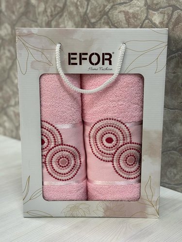 Подарочный набор полотенец для ванной 50х90, 70х140 Efor NOKTALI DAIRE хлопковая махра розовый, фото, фотография