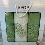 Подарочный набор полотенец для ванной 50х90(2), 70х140(1) Efor NOKTALI DAIRE хлопковая махра зелёный, фото, фотография
