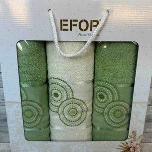Подарочный набор полотенец для ванной 50х90(2), 70х140(1) Efor NOKTALI DAIRE хлопковая махра зелёный