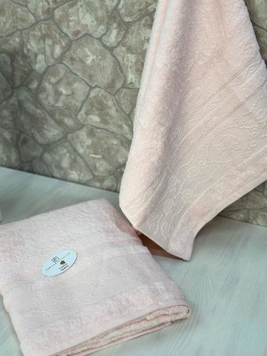Набор полотенец для ванной 50х90, 70х140 Pupilla TOMURCUK хлопковая махра светло-розовый, фото, фотография