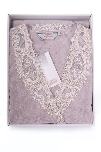 Халат женский Soft Cotton DESTAN хлопковая махра лиловый XL, фото, фотография