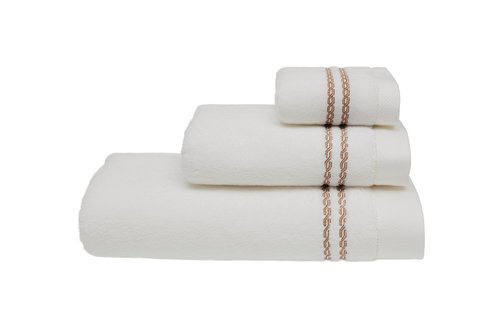 Полотенце для ванной Soft Cotton CHAINE хлопковая махра белый+бежевый 50х100, фото, фотография