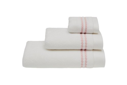 Полотенце для ванной Soft Cotton CHAINE хлопковая махра белый+розовый 50х100, фото, фотография