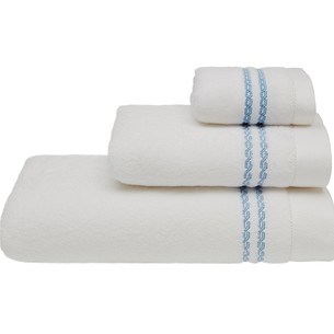 Полотенце для ванной Soft Cotton CHAINE хлопковая махра белый+синий 50х100
