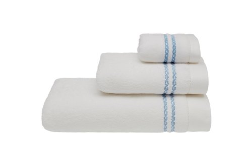 Полотенце для ванной Soft Cotton CHAINE хлопковая махра белый+синий 75х150, фото, фотография