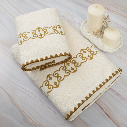 Полотенце для ванной Soft Cotton MONDRIAN хлопковая махра кремовый 85х150, фото, фотография