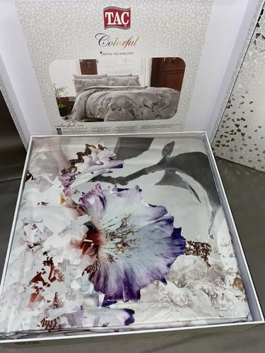 Постельное белье TAC PREMIUM DIGITAL LYRIC хлопковый сатин делюкс светло-серый 1,5 спальный, фото, фотография