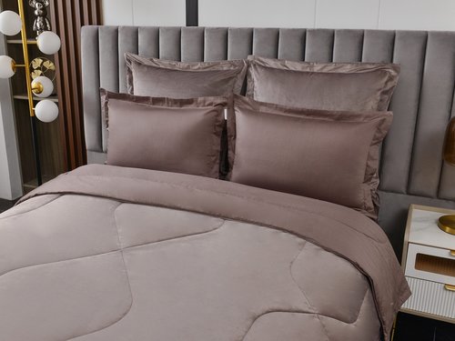 Постельное белье без пододеяльника с одеялом Sofi De Marko ЭНРИКЕ хлопковый сатин кофейный 1,5 спальный, фото, фотография
