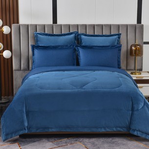 Постельное белье без пододеяльника с одеялом Sofi De Marko ЭНРИКЕ хлопковый сатин синий 1,5 спальный