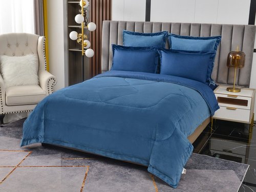 Постельное белье без пододеяльника с одеялом Sofi De Marko ЭНРИКЕ хлопковый сатин синий 1,5 спальный, фото, фотография