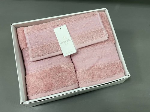 Набор полотенец для ванной 3 пр. Maison Dor EXELLENCE хлопковая махра грязно-розовый, фото, фотография