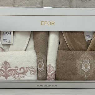 Набор халатов с полотенцами Efor NAKISLI хлопковая махра кремовый + кофейный L/XL