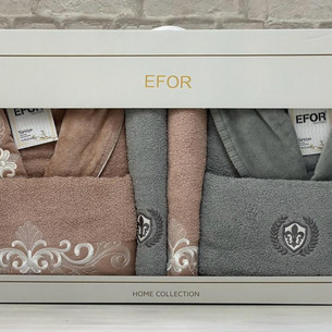 Набор халатов с полотенцами Efor NAKISLI хлопковая махра пудровый + зелёный L/XL