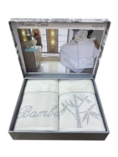 Подарочный набор полотенец-салфеток 30х50(2) Maison Dor BAMBU хлопковая/бамбуковая махра кремовый, фото, фотография